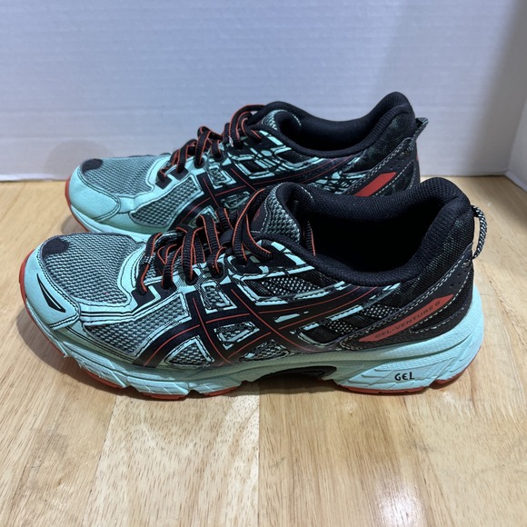 Asics Gel-Venture 6 Black With Aqua Green Running Shoes‎ Women US 9.5 T7G6Q - Picture 1 of 9